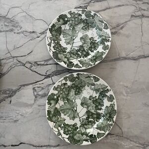 Pair Quadrifoglio Ceramica La Primula Dinner Plate Green Grape Leaves‎ 10.25"
